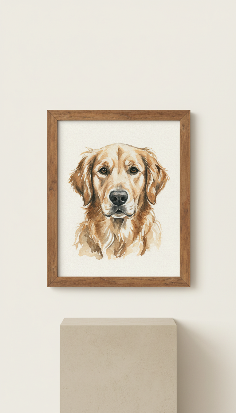 Portrait de chien aquarelle encadré